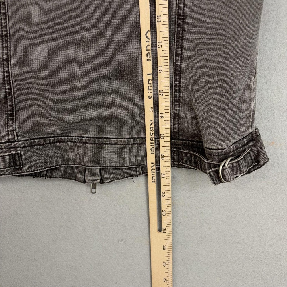 Fox Jacket Womens Medium Gray Full Zip Front Moto Biker Utility Buckle Back - Picture 11 of 14